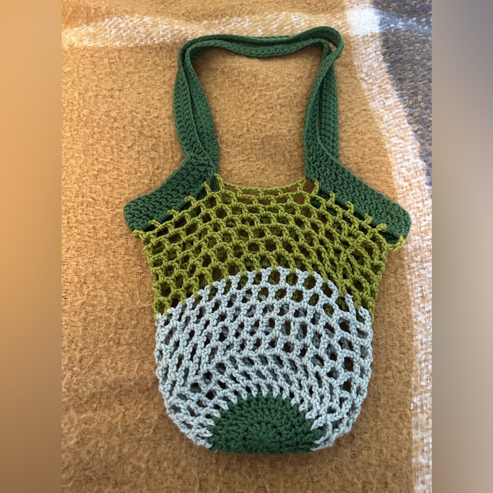 Handmade crochet grocery bag 13x14 green crochet bag beach bag or purse hobo bag